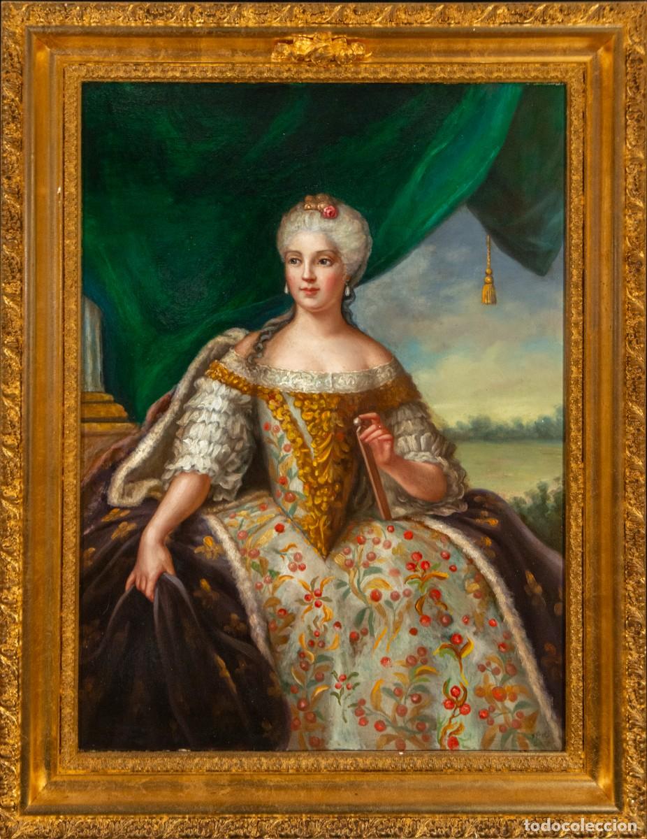 Arte: Retrato de la Infanta Mar&iacute;a Luisa &ndash; &Oacute;leo sobre lienzo firmado J. Peres, gran formato (98 &times; 75 cm)