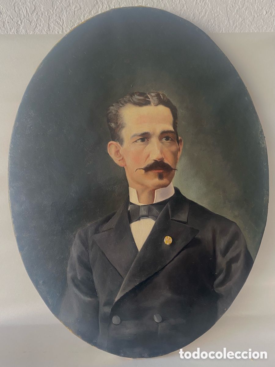 Art: Retrato se&ntilde;or arist&oacute;crata &Oacute;leo sobre lienzo ovalado Mitad Siglo XIX Escuela espa&ntilde;ola