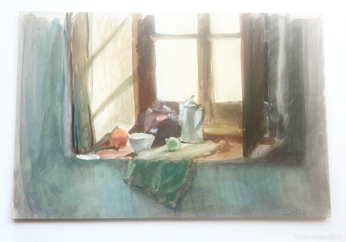 Arte: Juli&aacute;n GRAU SANTOS (1937). Bodeg&oacute;n de la ventana. &Oacute;leo s/ cart&oacute;n. 42 x 62 cm