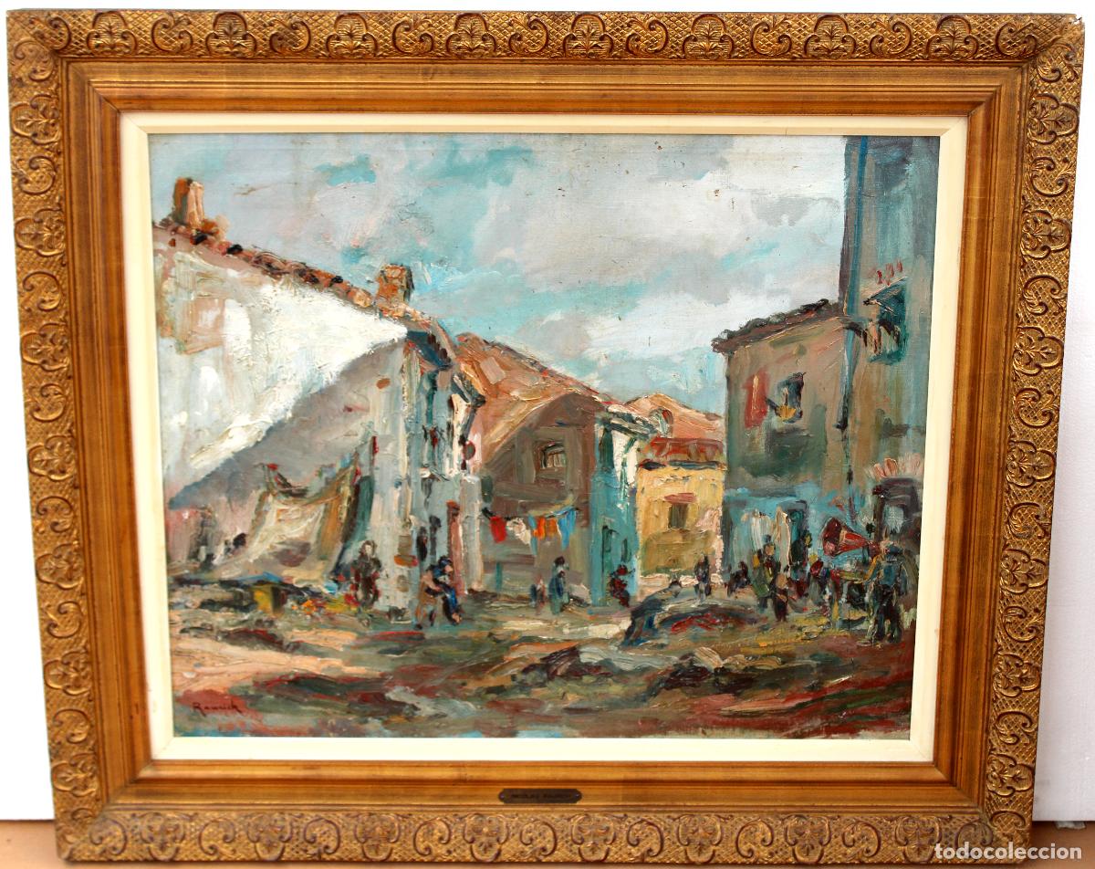 Arte: NICOLAU RAURICH I PETRE (Barcelona, 1871-1945) OLEO SOBRE TELA. ESCENA DE BARRIO