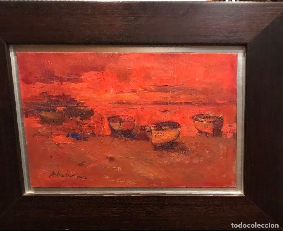 Arte: Josep Mart&iacute;nez Lozano &ndash; &Oacute;leo sobre Lienzo &ndash; Marina con Barcas &ndash; 38 x 55 cm &ndash; Firmado.