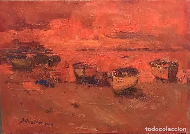 Arte: JOSEP MART&Iacute;NEZ LOZANO &ndash; &Oacute;leo sobre Lienzo &ndash; Marina con Barcas &ndash; 38 x 55 cm &ndash; Firmado.