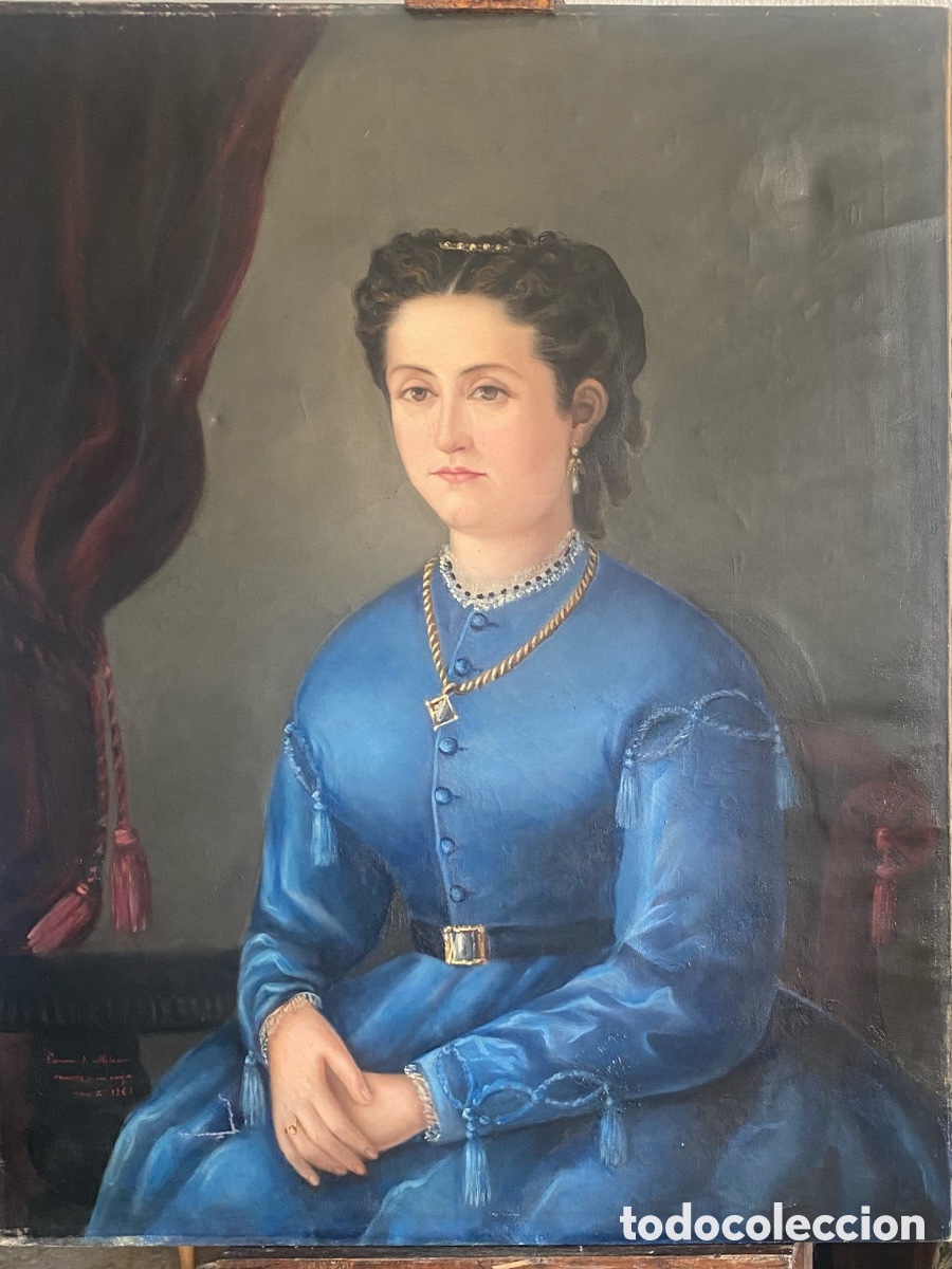 Arte: Retrato de dama &Oacute;leo sobre lienzo Carmen de Milanos 1868