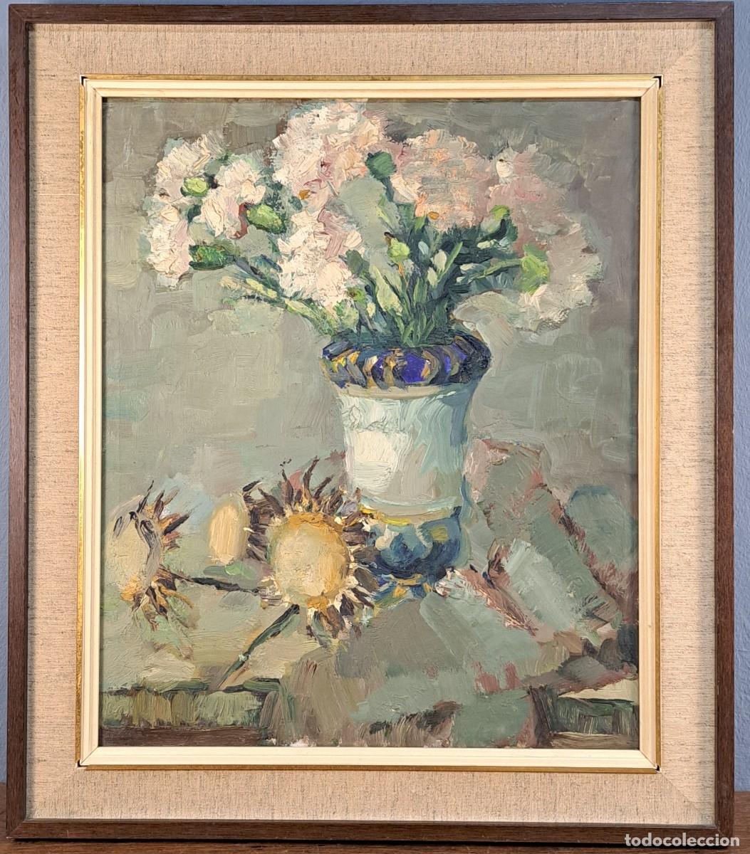 Arte: &Oacute;leo sobre lienzo. Bodeg&oacute;n de flores. Atribuido a S. Molina