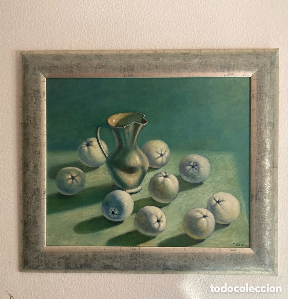 Arte: Bodeg&oacute;n al &Oacute;leo Sobre Lienzo &ndash; Jarra y Naranjas (Firmado M. Santa)