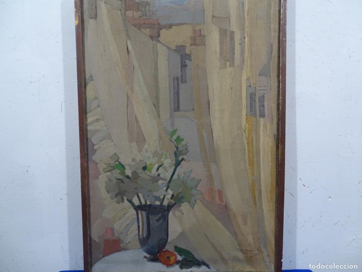 Arte: &Oacute;LEO SOBRE TELA ILEGIBLE. TRAZO Y ESTILO PERSONAL. FLORERO Y CALLE.