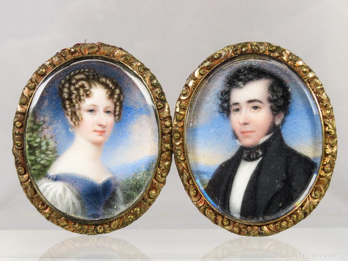 Art: Retratos en miniatura con marcos en bronce Ingl&eacute;s siglo XIX