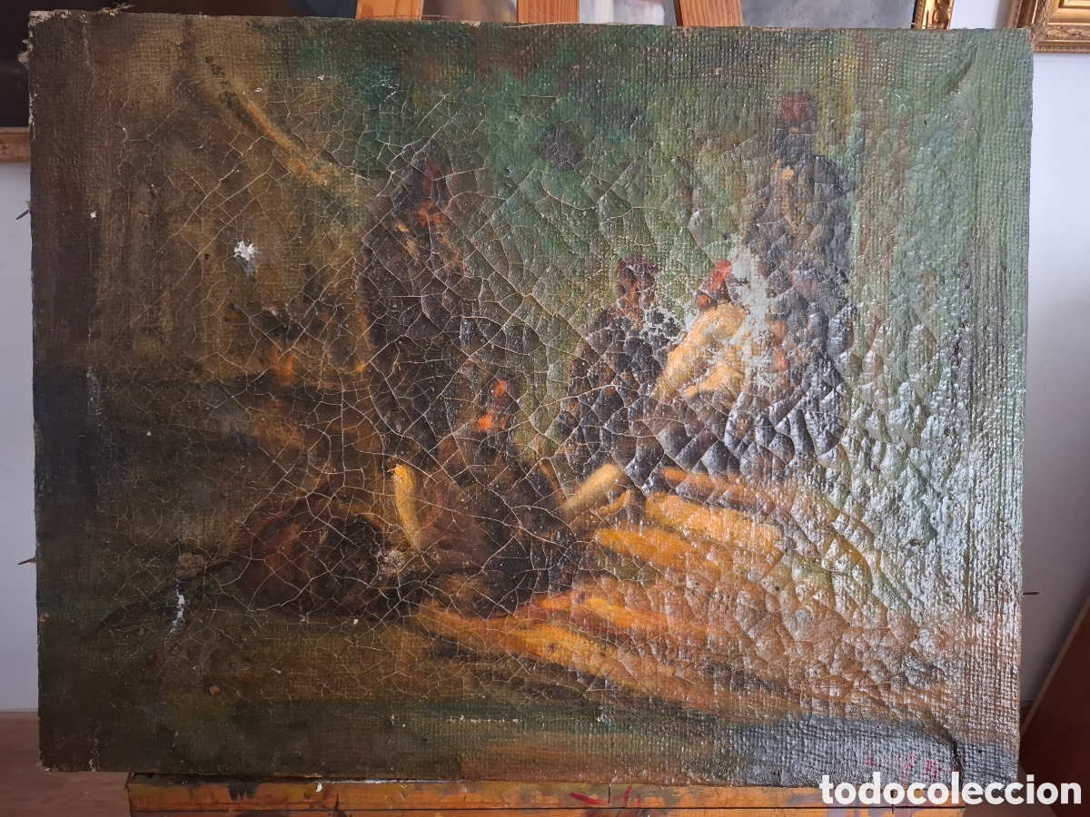 Arte: Oleo para restaurar 65x50 escena moruna firmado y fecha 1914