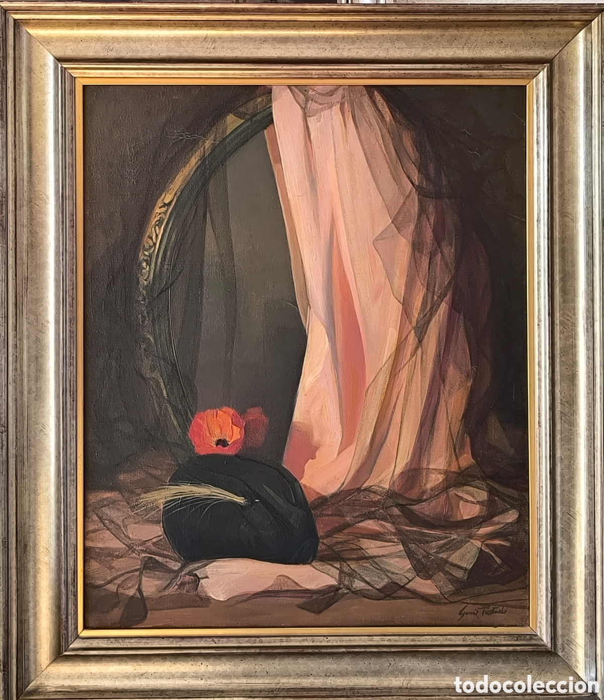 Arte: MARCELINO GOMEZ-PINTADO (1937-1983) Bodeg&oacute;n de espejo y tul