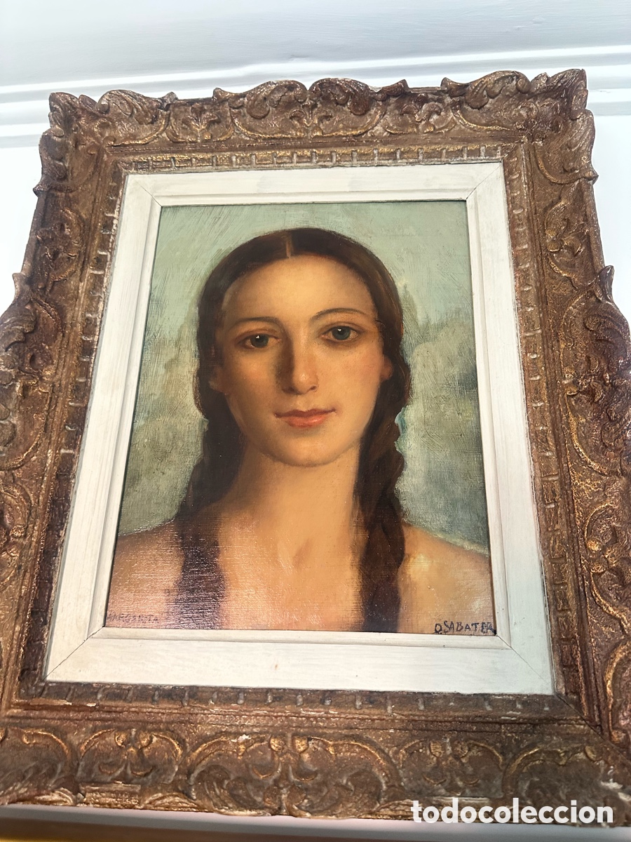 Arte: Cuadro &Oacute;leo artista Daniel Sabater 1929 Paris retrato Margarita pintura &oacute;leo tela valencia