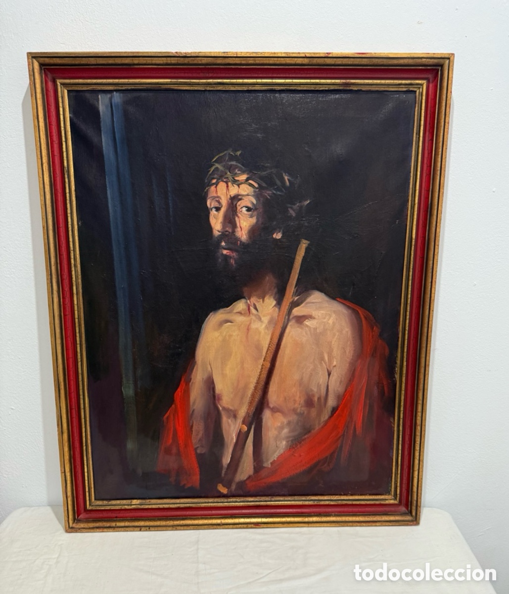Arte: Escuela espa&ntilde;ola / hisp&aacute;nica Cristo Ecce Homo &oacute;leo sobre lienzo XVIII-XIX obra religiosa