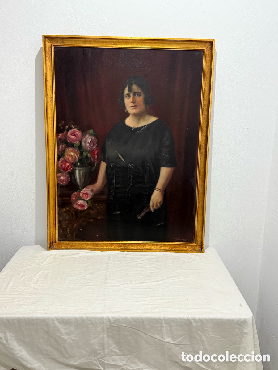 Arte: RAFAEL ESTRANY I ROS (1884&ndash;1958) Retrato de dama a&ntilde;os 20-30 &oacute;leo sobre lienzo firmado gran formato