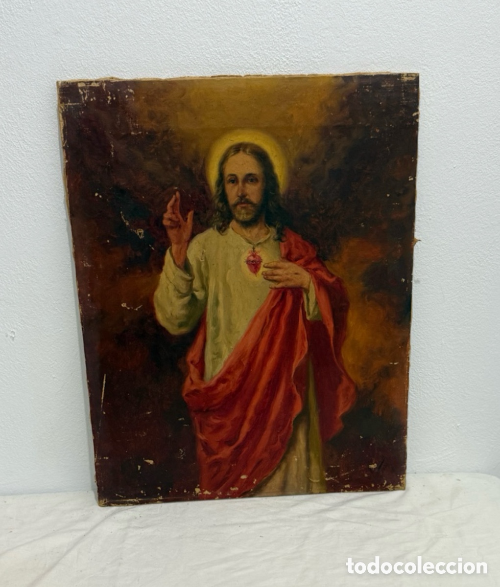 Arte: FAUST MORELL I BELLET (1851-1928) &laquo;Sagrado Coraz&oacute;n&raquo; 1923 &Oacute;leo sobre lienzo firmado