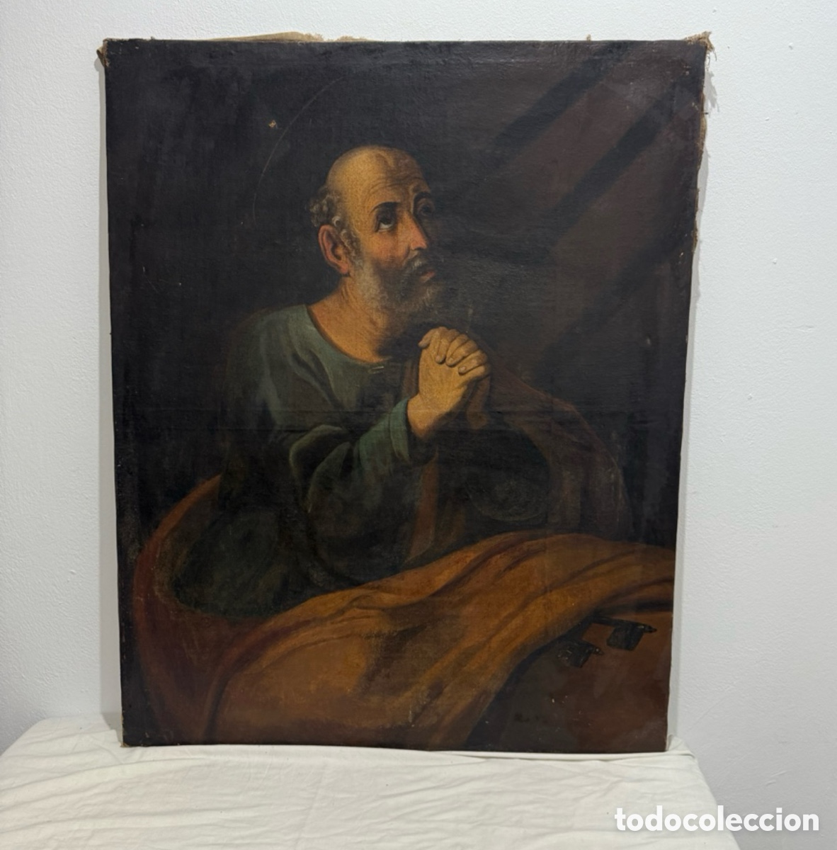 Arte: Importante San Pedro arrepentido Escuela Espa&ntilde;ola Barroca XVII-XVIII &Oacute;leo sobre lienzo gran formato