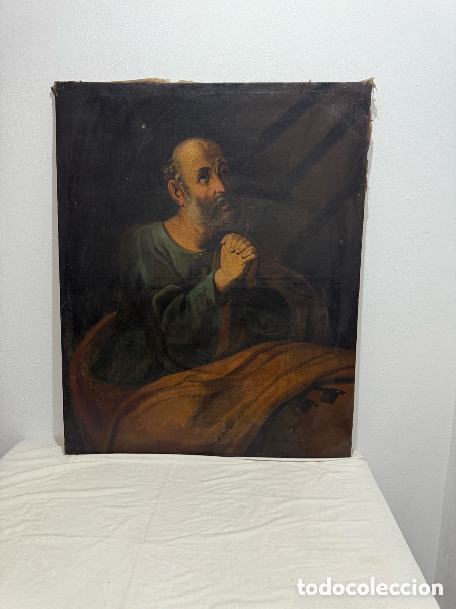 Arte: Importante San Pedro arrepentido Escuela Espa&ntilde;ola Barroca XVII-XVIII &Oacute;leo sobre lienzo gran formato
