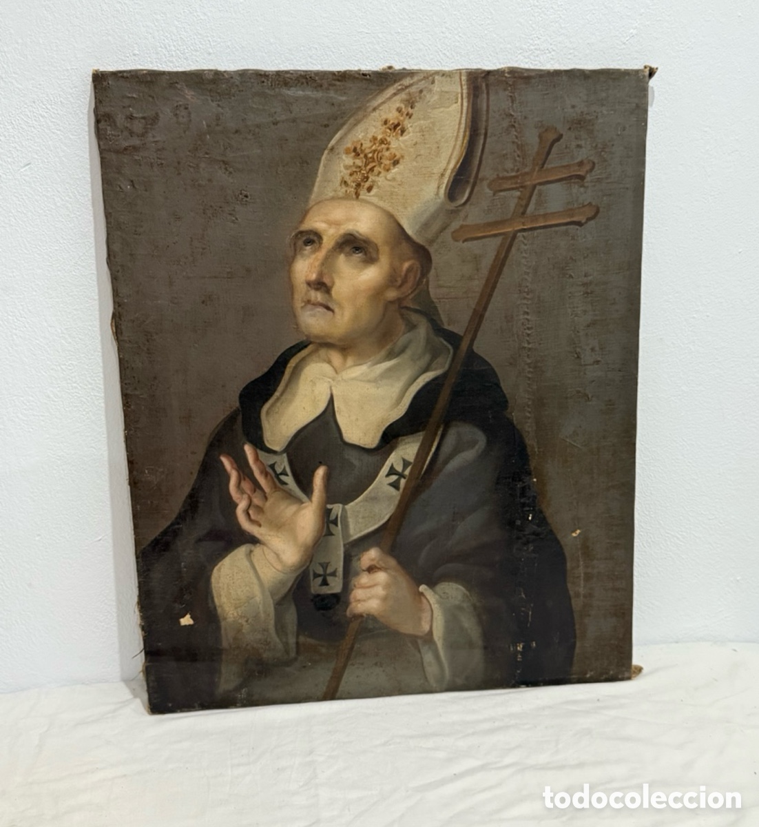 Arte: IMPORTANTE SANTO OBISPO ESCUELA ESPA&Ntilde;OLA BARROCA SIGLOS XVII XVIII &Oacute;LEO SOBRE LIENZO OBRA A ESTUDIAR