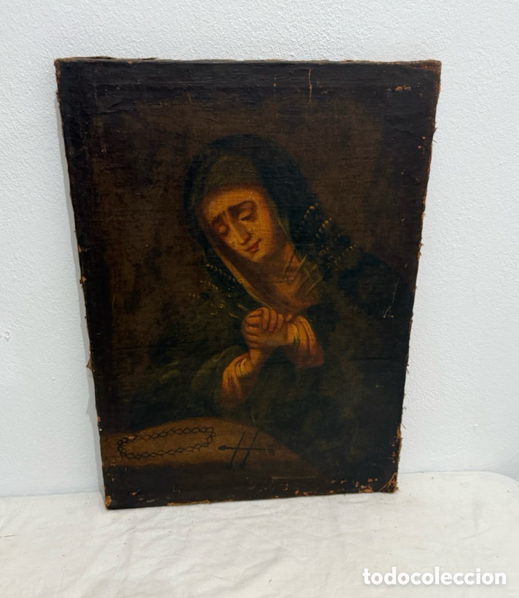Arte: Importante Virgen Dolorosa Escuela Espa&ntilde;ola finales XVII-XVIII &oacute;leo sobre lienzo. obra a estudiar