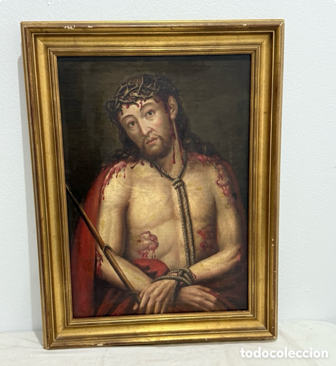 Arte: Escuela Espa&ntilde;ola Cristo Ecce Homo &oacute;leo sobre tablex gran calidad . Obra a estudiar