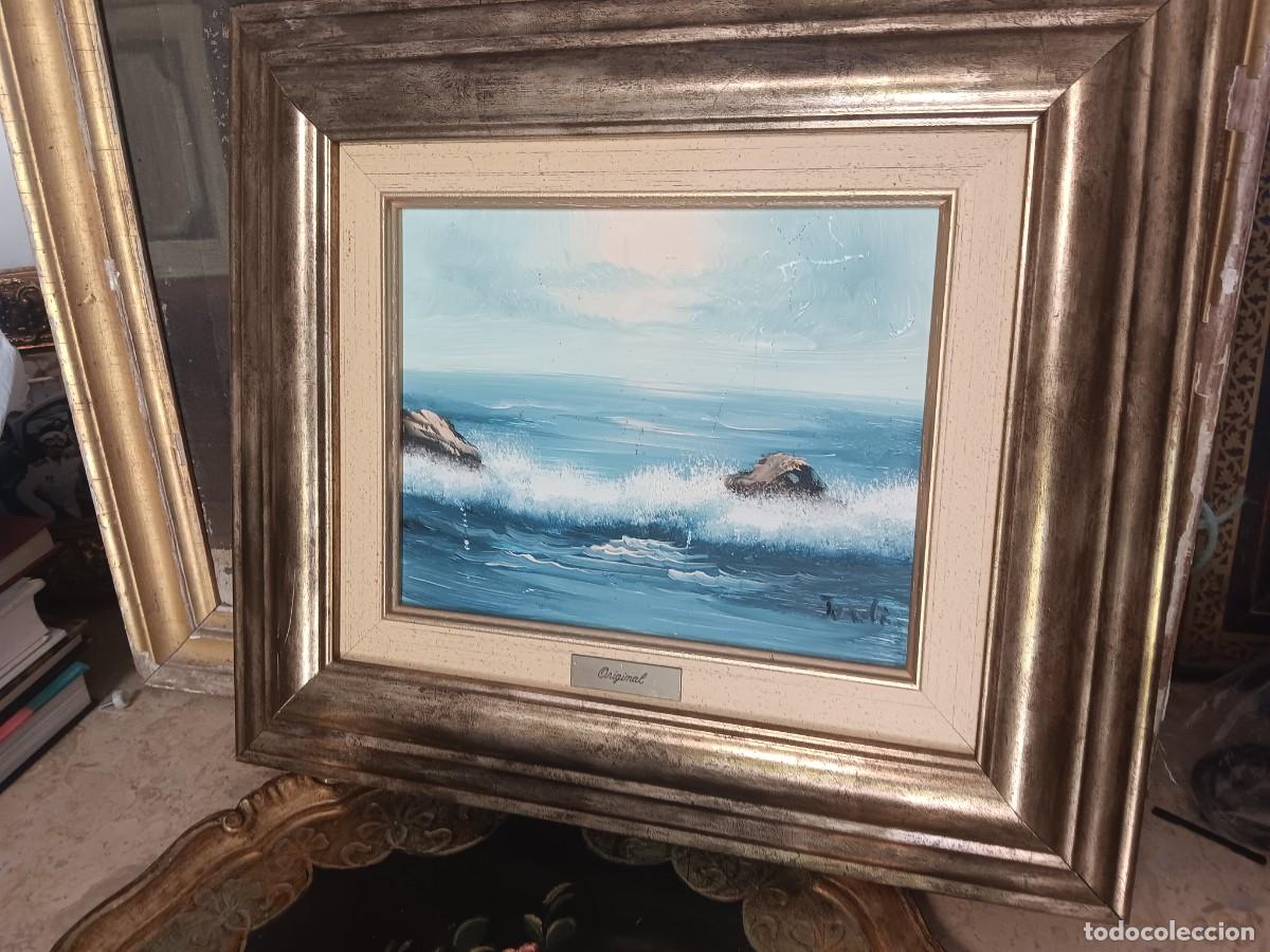 Arte: pintura al &oacute;leo de una escena marina, probablemente creada por un artista contempor&aacute;neo y enmarcada