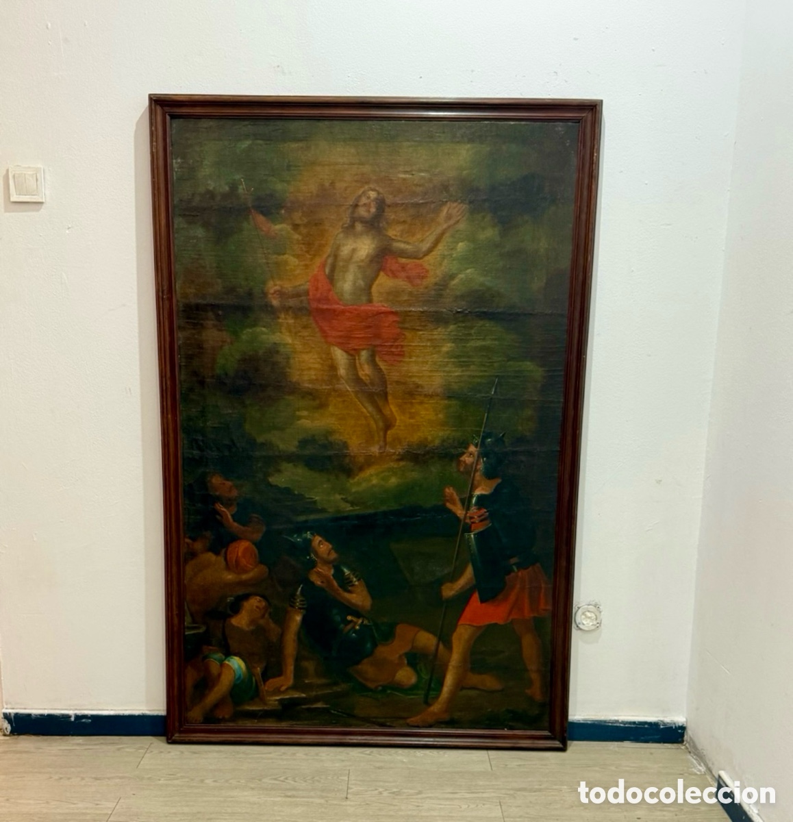 Arte: Gran &oacute;leo barroco siglo XVII Resurrecci&oacute;n de Cristo Escuela espa&ntilde;ola gran formato 164110 cm).