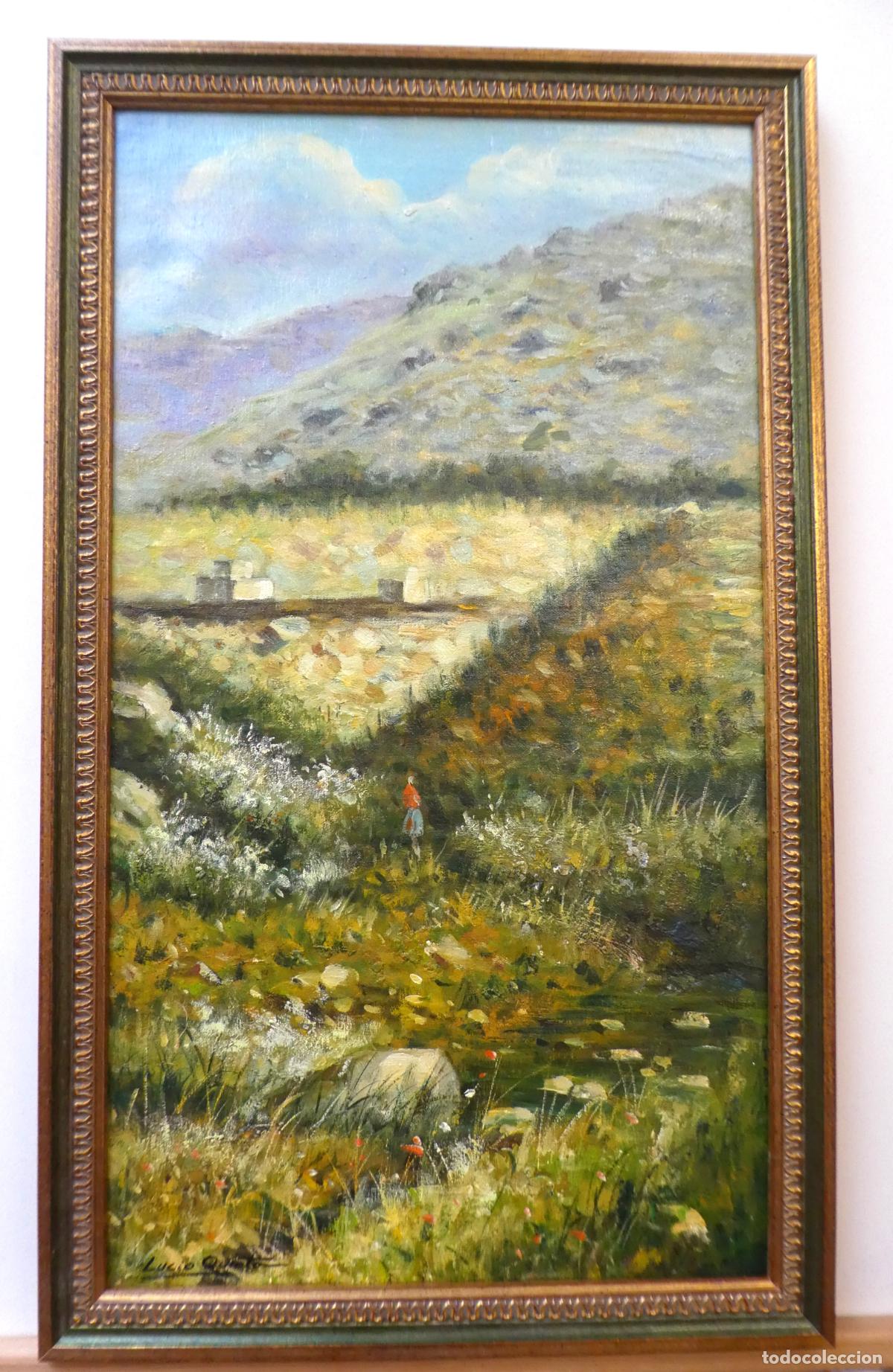 Arte: Pintura al oleo con marco , firmado Lucio Quinta mide 62X35 cm y 67X40 cm con marco