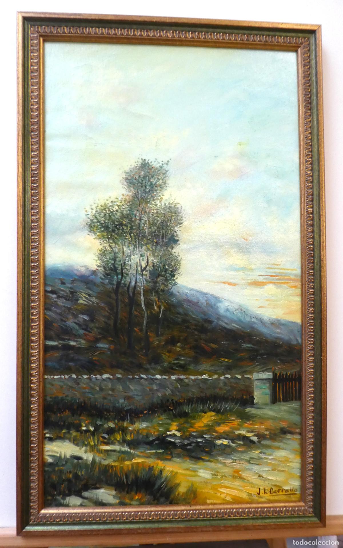 Arte: Pintura al oleo con marco , firmado J.L. Borrallo mide 62X35 cm y 67X40 cm con marco