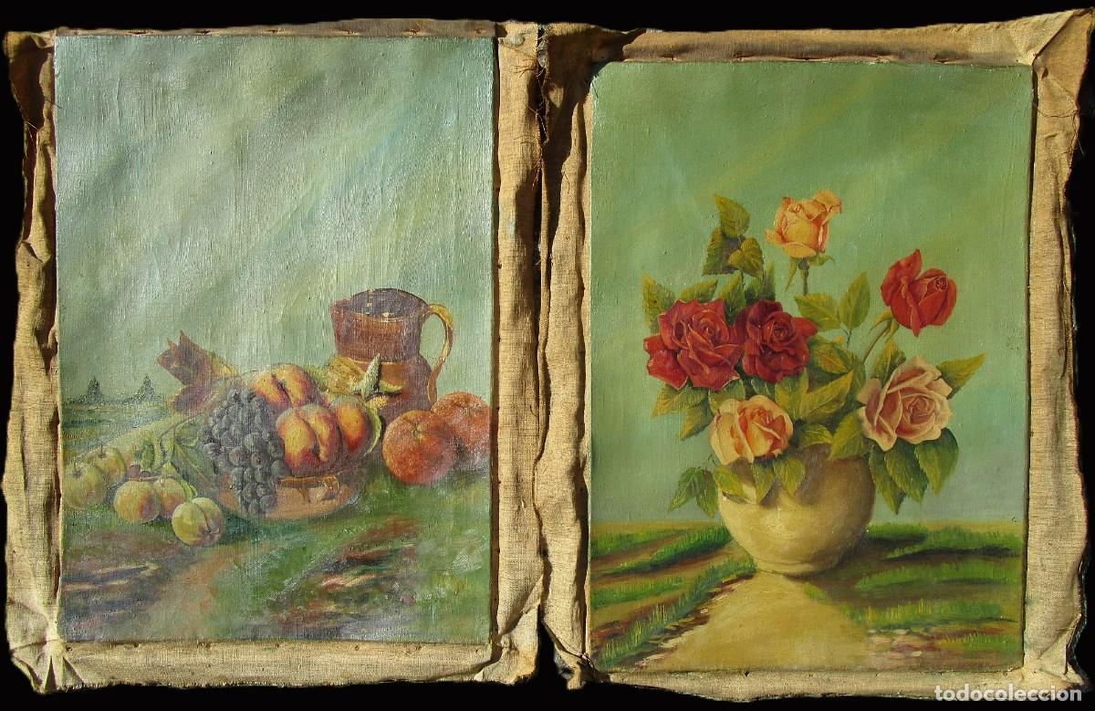 Arte: 2 BODEGONES &Oacute;LEO SOBRE LIENZO DE ESCUELA ESPA&Ntilde;OLA DE MEDIADOS DEL SIGLO XX