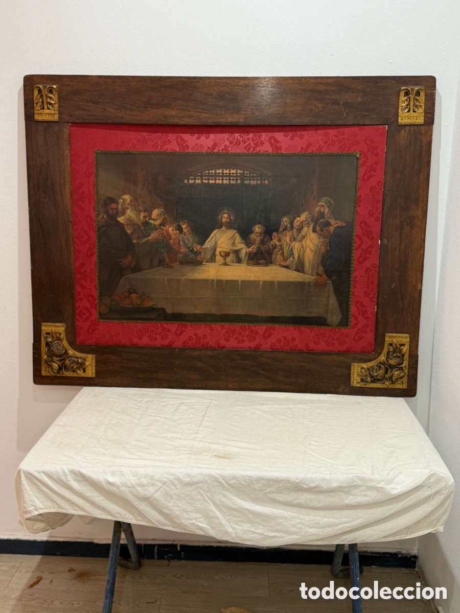Art: Kaspar Schleibner M&uuml;nchen 1919 La &Uacute;ltima Cena pintura religiosa alemana marco original