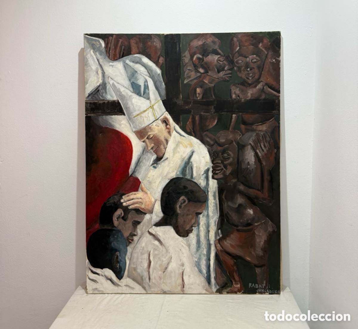 Arte: Juan M. Rabat i Juncadella &oacute;leo original gran formato escena religiosa africana 130x97 cm