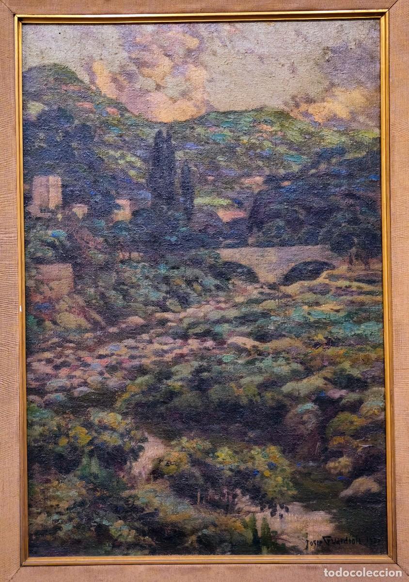 Arte: JOSEP GUARDIOLA BONET (1869-1950). &Oacute;leo/lienzo 70 x 42 cm. El Congost. Firmado. Fechado. Sala Gaspar
