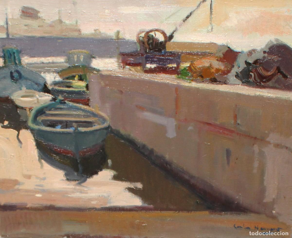 Arte: ANTONI SALA HERRERA (1927-2012) OLEO SOBRE TELA DEL A&Ntilde;O 1974. PUERTO DE BARCELONA