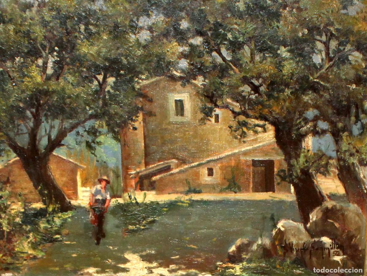 Arte: SANTOS VIVAR SAN MILL&Aacute;N (Burgos, 1919 - Barcelona, 1983) OLEO TELA DEL A&Ntilde;O 1952. PAISAJE CON FIGURA