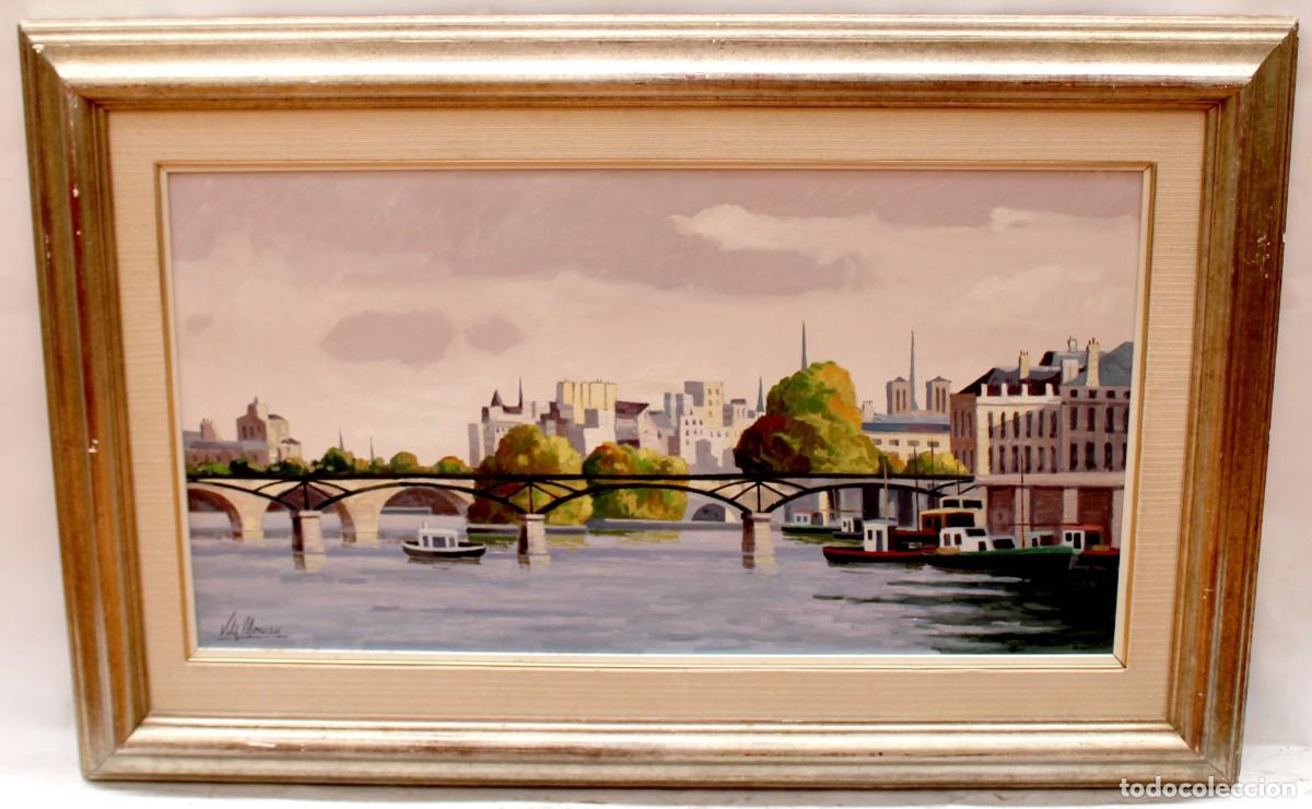 Arte: JOAN VIL&Agrave; MONCAU (1924-2013) GRAN OLEO SOBRE TELA. REFLEJOS URBANOS SOBRE EL AGUA