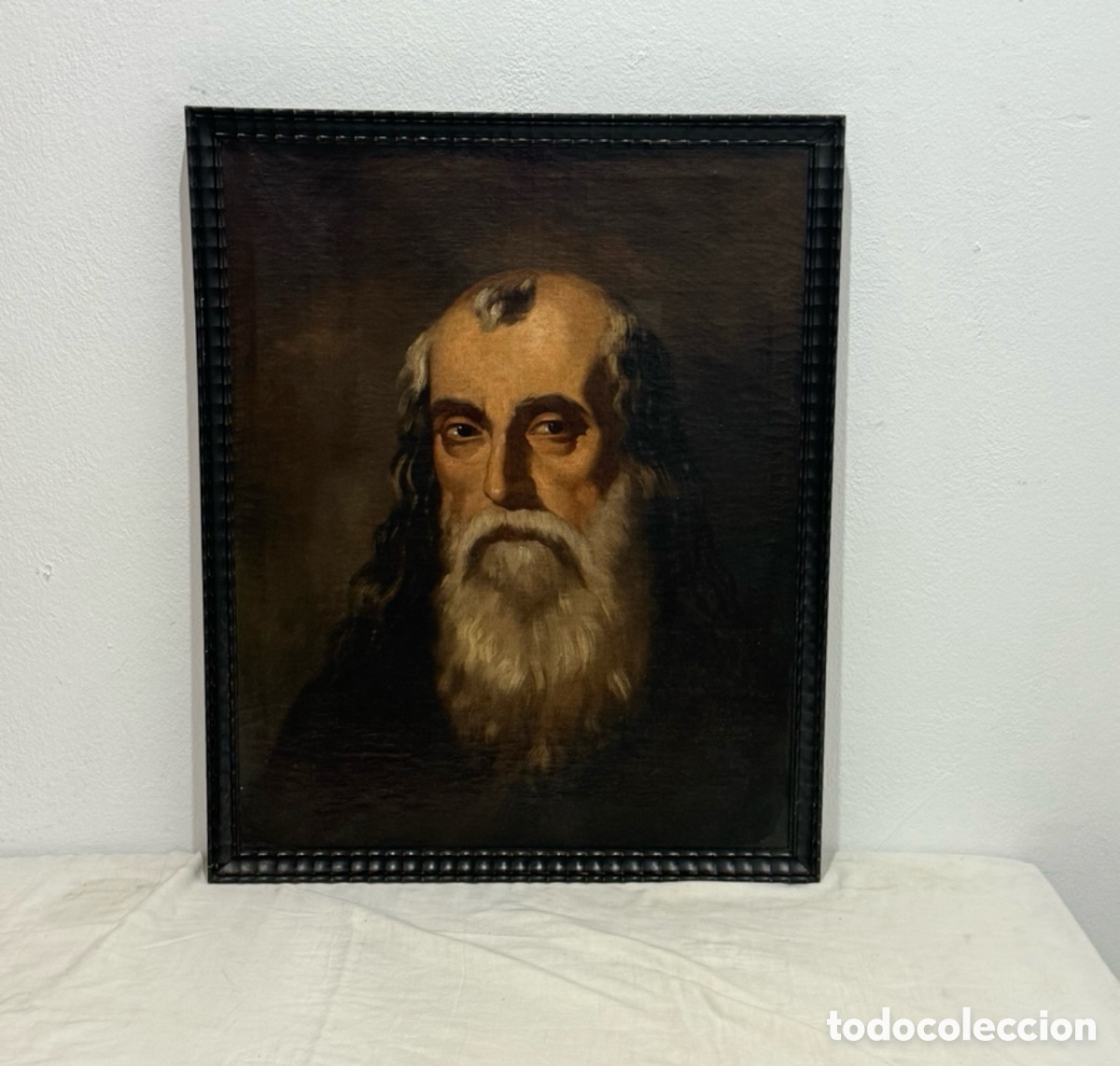 Arte: &Oacute;leo Antiguo Retrato de Patriarca Santo Escuela Espa&ntilde;ola Barroco Siglo XVII-XVIII Restaurado