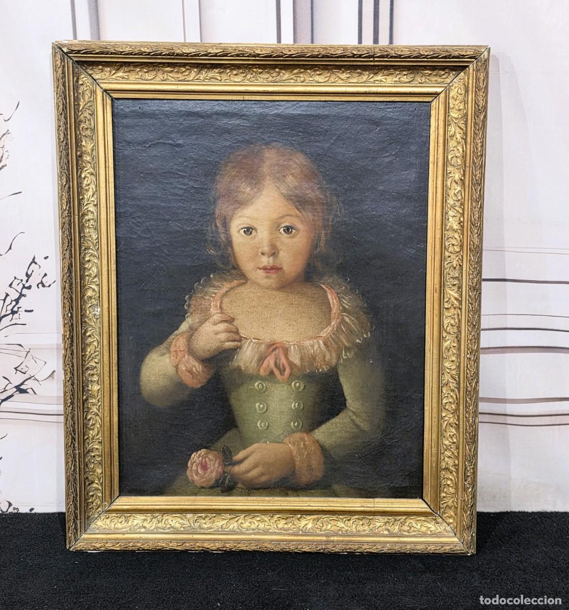 Arte: Retrato de ni&ntilde;a con una flor en la mano, atribuido a la Escuela Espa&ntilde;ola del Siglo XVIII.