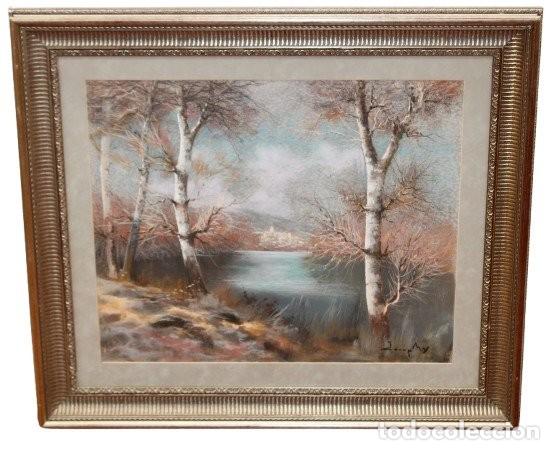 Arte: JOSEP MAS I POU (1926 - 1995) TECNICA MIXTA SOBRE PAPEL. INVIERNO JUNTO AL LAGO