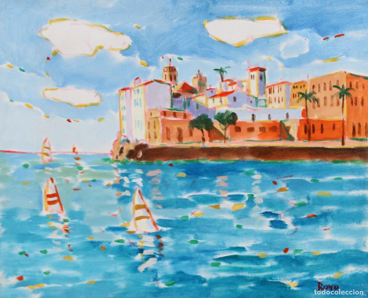 Arte: MANUEL DOBLAS PINTO -ROYO- (Malaga, 1957) OLEO SOBRE TELA. VISTA DE SITGES