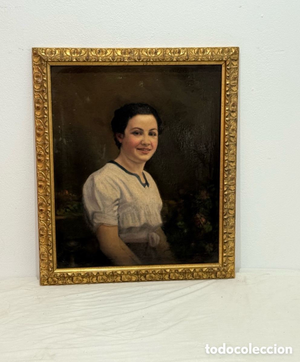 Arte: &Oacute;leo sobre lienzo siglo XIX Retrato femenino antiguo firma a estudiar 60x50 cm marco original