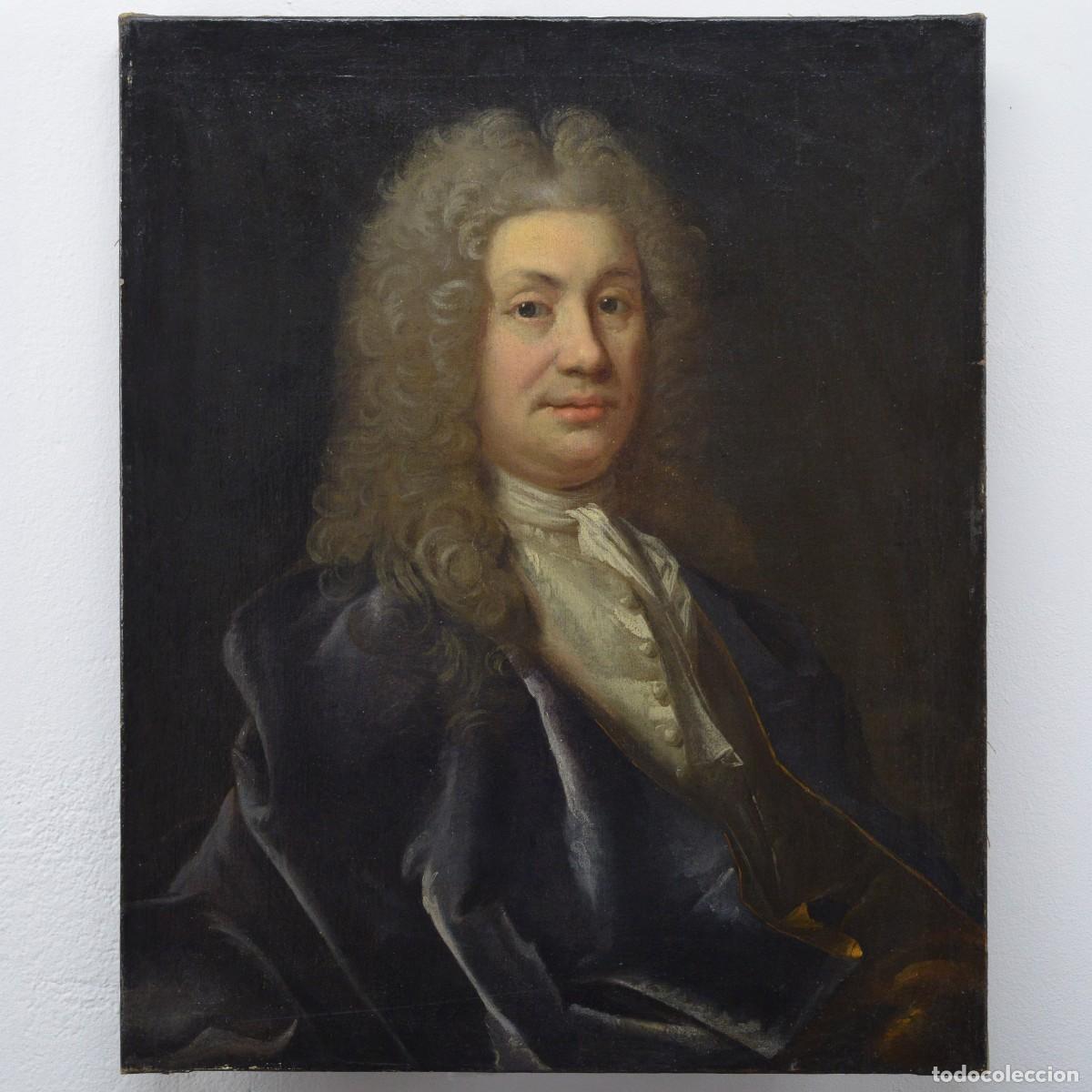 Arte: Debut 18e Siecle Europeen Baroque Portrait de Gentilhomme Noble Huile Toile