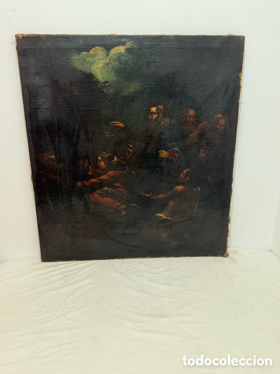 Arte: &oacute;leo religioso escuela espa&ntilde;ola siglo XVII escena b&iacute;blica tenebrista barroca &oacute;leo sobre lienzo