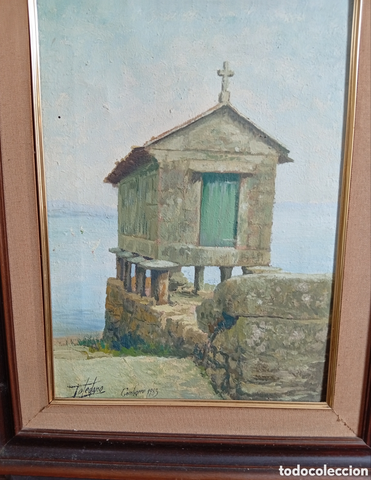 Arte: Preciosa vieja pintura oleo Lienzo firmado Toledano ( H&oacute;rreo en Combarro )