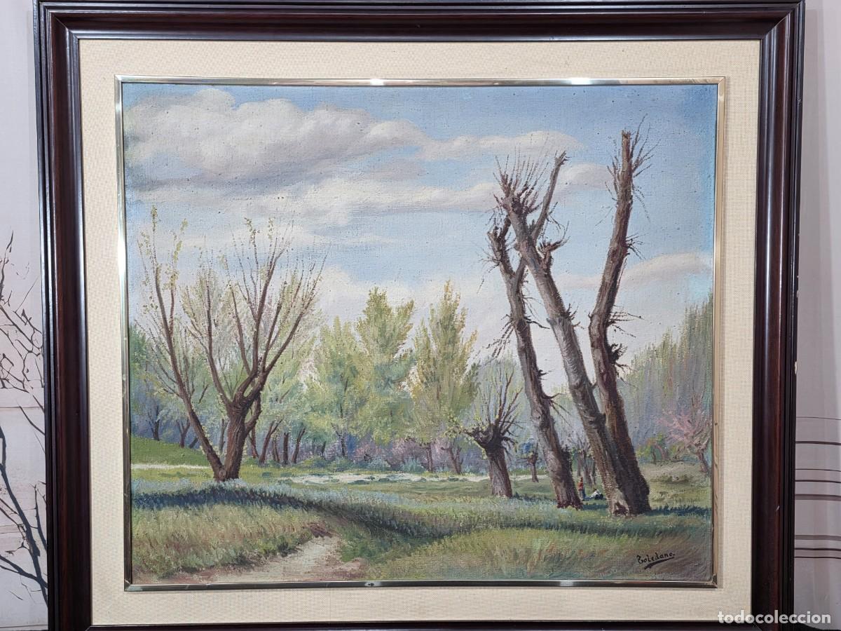 Arte: Oleo sobre lienzo representa un paisaje natural con &aacute;rboles deshojados