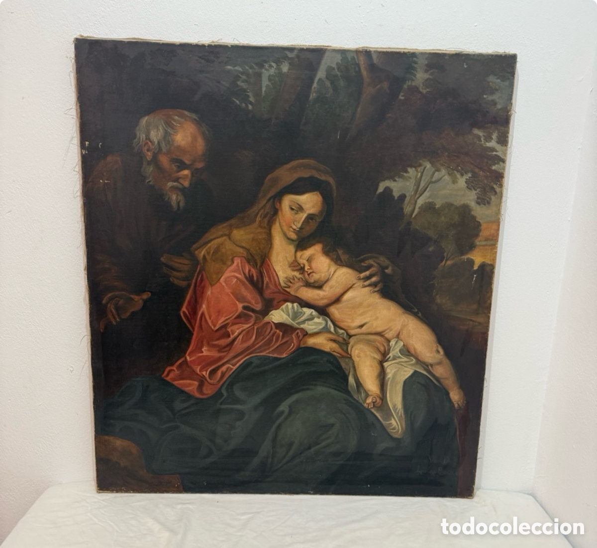 Arte: Antiguo &oacute;leo sobre lienzo religioso siglo XIX marcado &ldquo;Copia de Van Dyck&rdquo; por Louis Becker