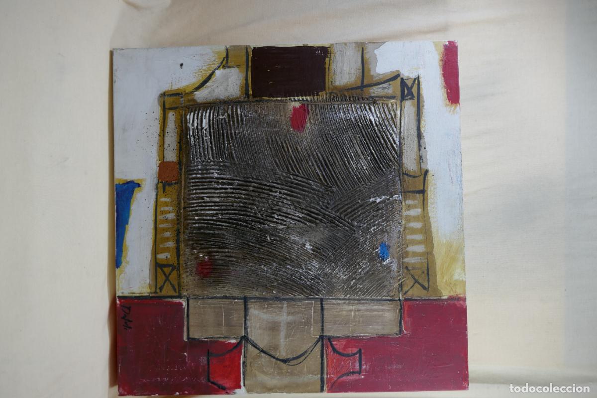 Arte: OLEO FIRMADO SOBRE TELA SIN MARCO - PINTURA ABSTRACTA / 50 X 50 X 3,5 CM.