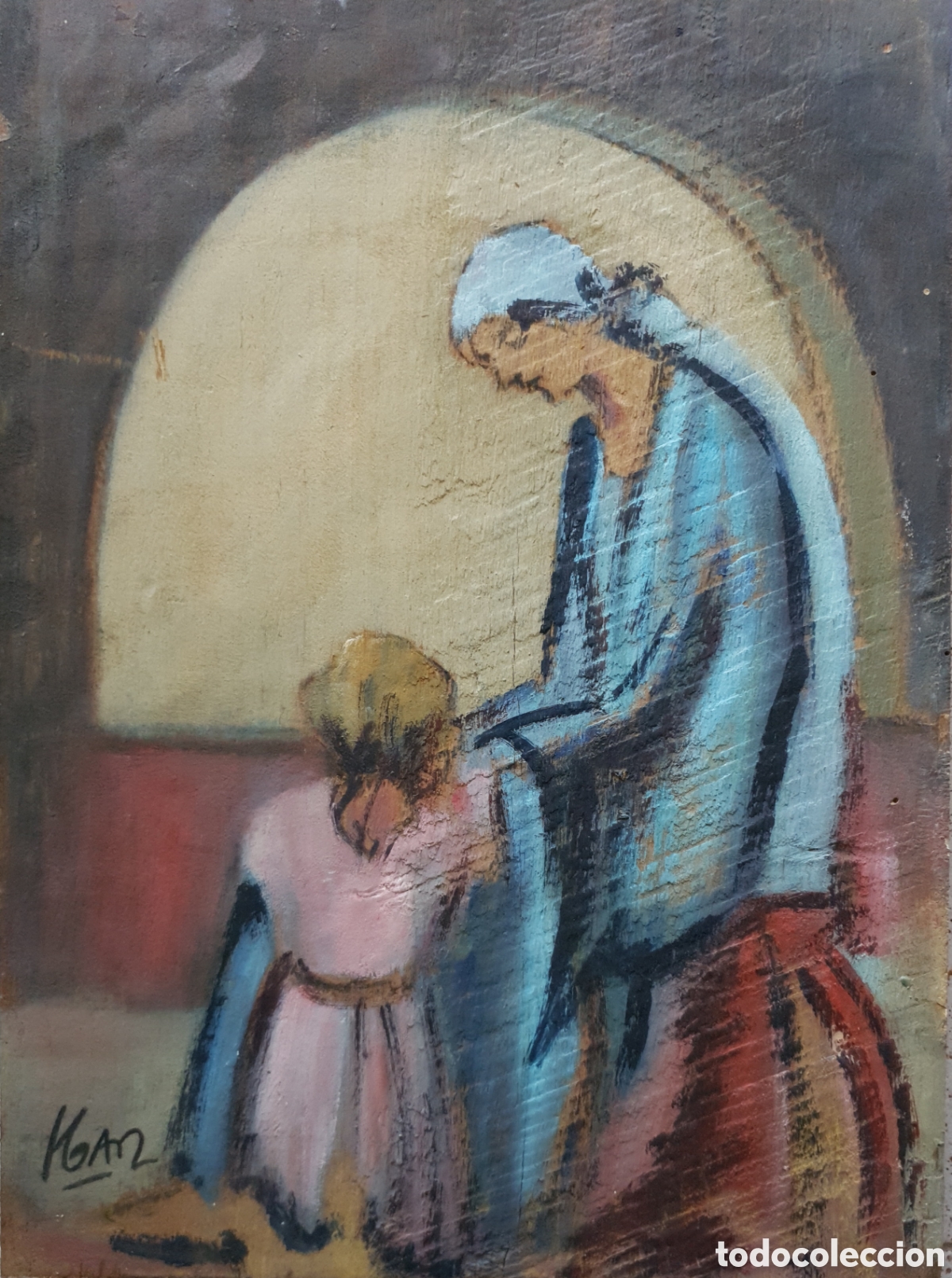Art: Miquel Ibarz Roca (1920-1987) - Maternidad.Influencia Picassiana.Firmado.Circa1950.