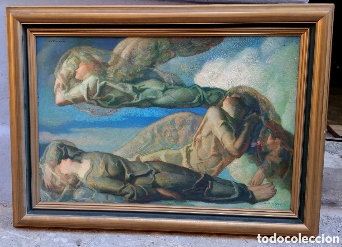 Arte: Vicente Navarro Romero (Valencia,1888-Barcelona,1979) &rdquo;&Aacute;ngeles&rdquo; &oacute;leo sobre tabla (106 x 70)