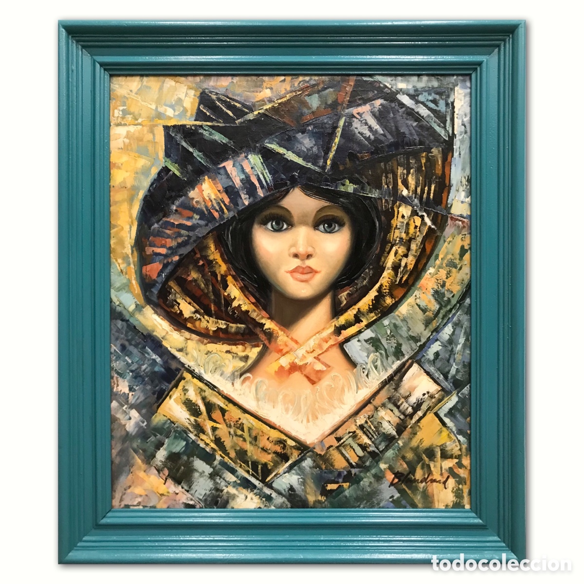 Arte: &rdquo;Retrato Femenino Cubista&rdquo; Escuela Europea, a&ntilde;os 70-80 del S.XX aprox, 78x67cm