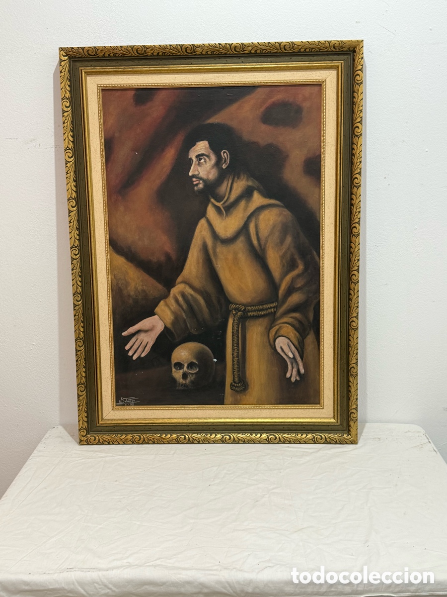 Arte: Escuela espa&ntilde;ola 1998 San Francisco de As&iacute;s &oacute;leo sobre lienzo firmado J. Sabater