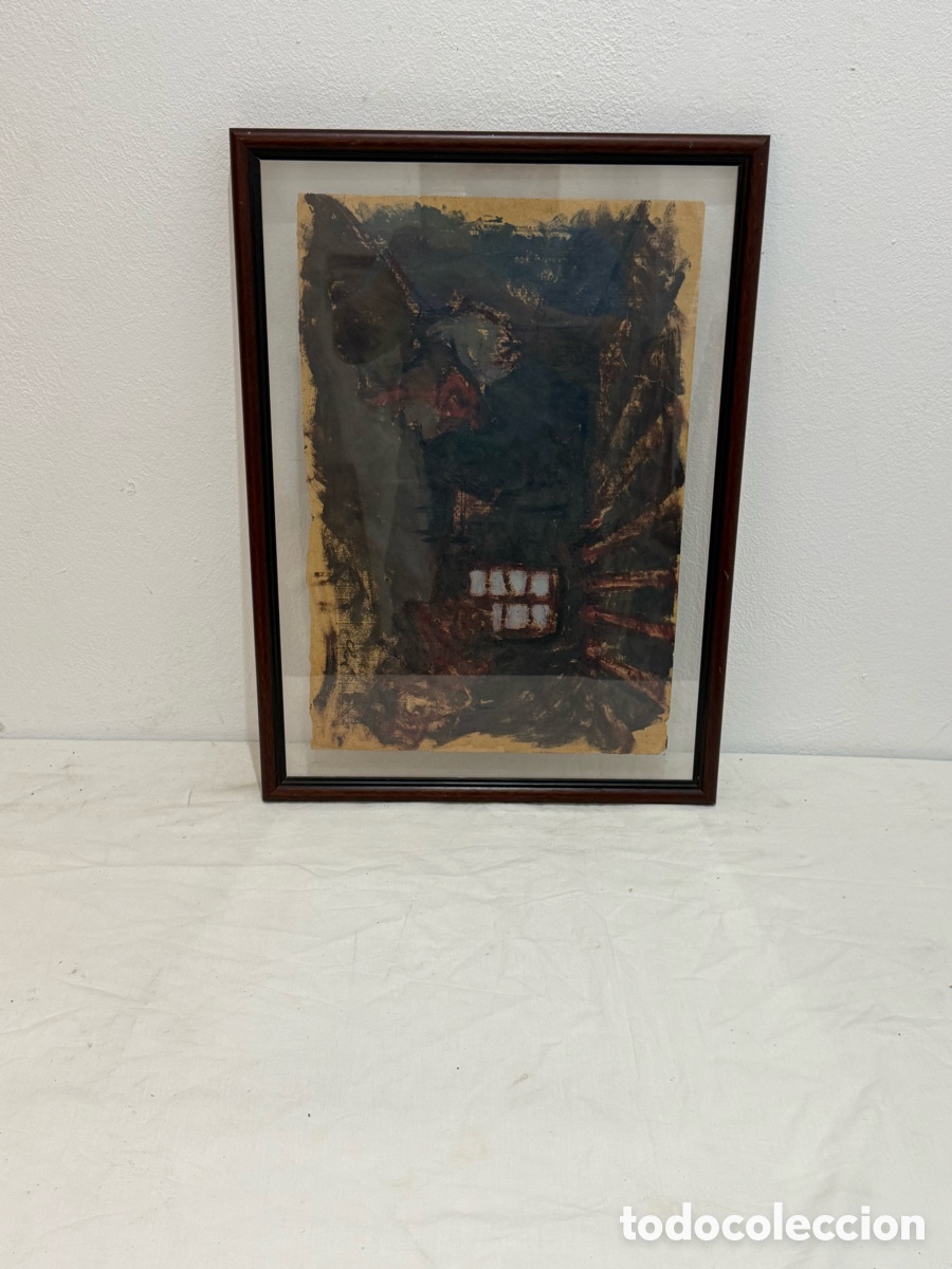 Arte: Curiosa obra sobre peri&oacute;dico La Vanguardia Espa&ntilde;ola 1949 t&eacute;cnica mixta arte contempor&aacute;neo enmarcada