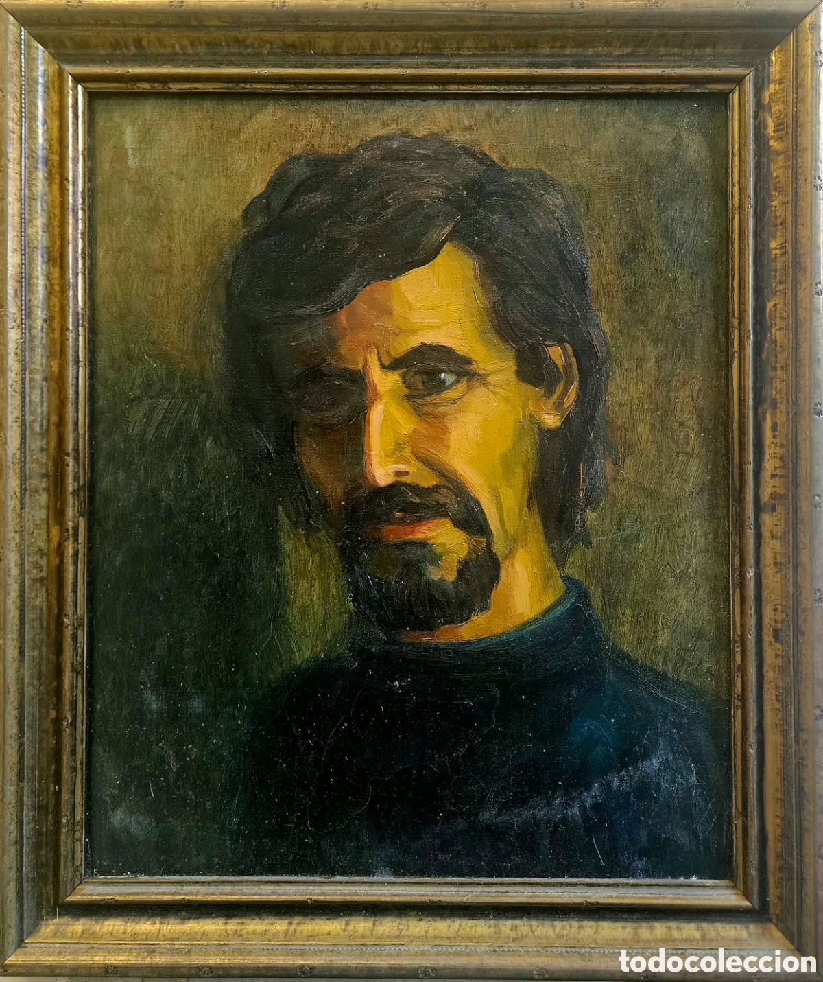 Arte: Interesante pintura original retrato, firma atr&aacute;s (ilegible)